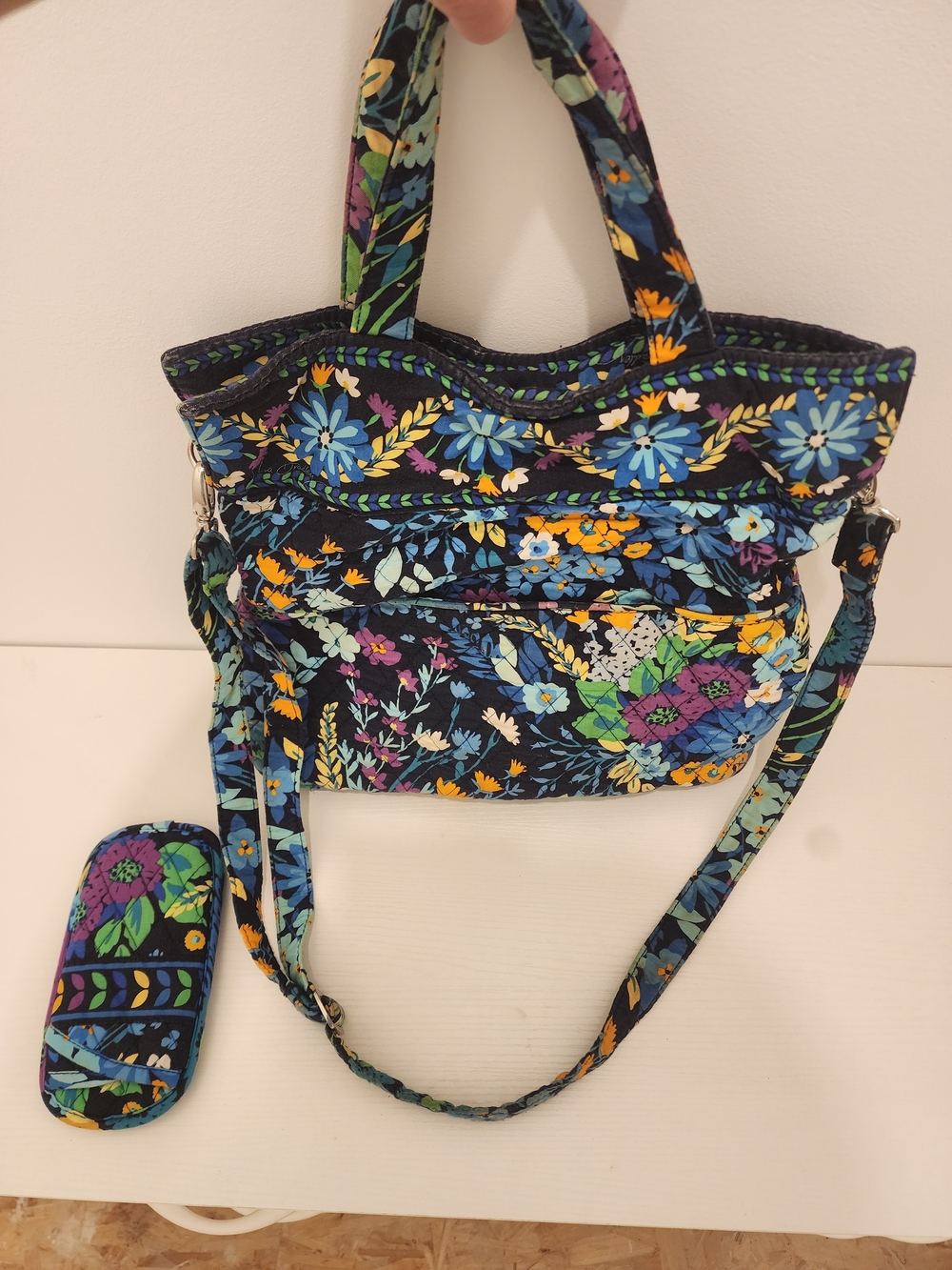 Vera Bradley Midnight Blues Purse Bag With Glasses Case Bundle